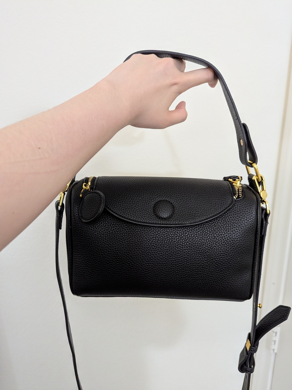 Black Pebbled Leather Shoulder Bag Crossbody Gold Hardware